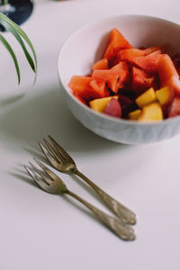 High angle view of breakfast in bowl on table