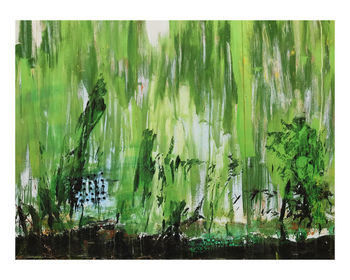 Plants and leaves in lake