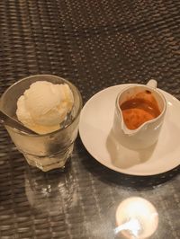 High angle view of ice cream on table