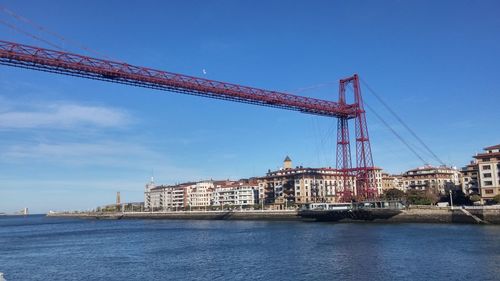 View of harbor against blue sky