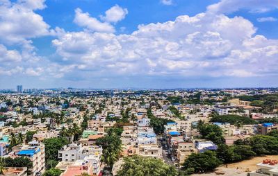 High angle shot of townscape against sky