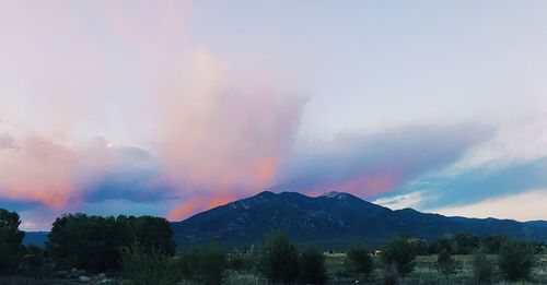 Panoramic view of landscape against sky during sunset
