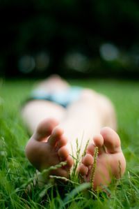 Low section of woman lying on grass