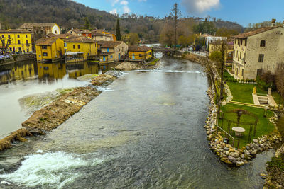 High angle view of bridge over river