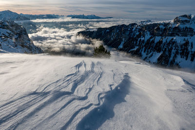 Scenic view of snowcapped mountains against sky