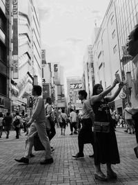 People walking on city street