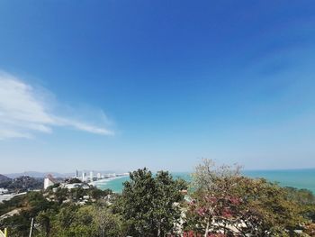 Scenic view of sea against blue sky