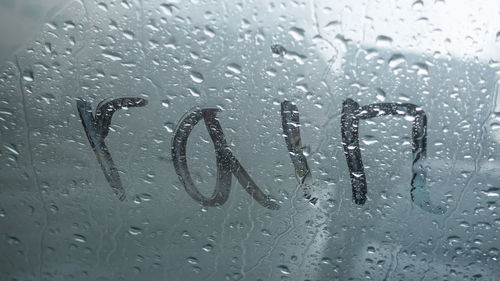 Close-up of raindrops on glass window