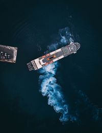 High angle view of ship in sea