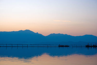 Scenic view of lake against sky during sunset