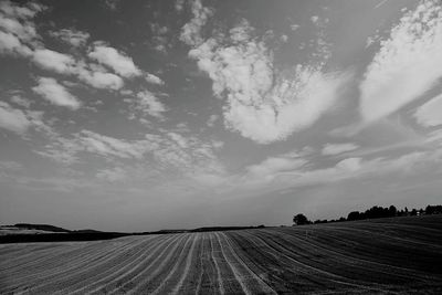 Scenic view of field against cloudy sky