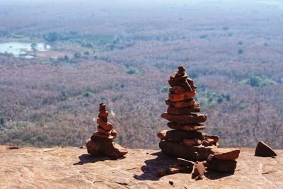 Stack of stones on landscape