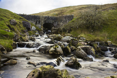 Scenic view of river flowing through rocks