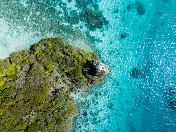 High angle view of sea by land