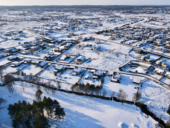 High angle view of buildings in city