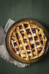 High angle view of pizza on table