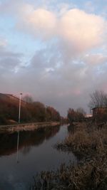 Scenic view of lake against cloudy sky