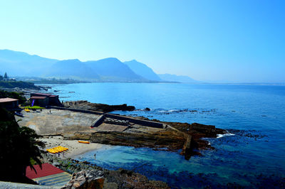 Scenic view of sea with mountains in background