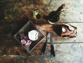 High angle view of food on cutting board