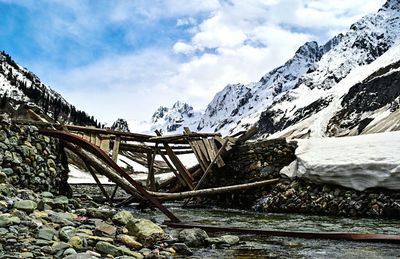 Scenic view of snow covered mountains against sky