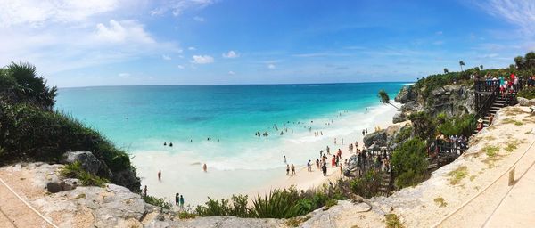 High angle view of people at beach