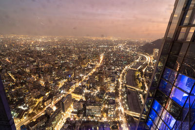 High angle view of cityscape against sky during sunset