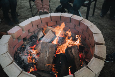 High angle view of fire pit