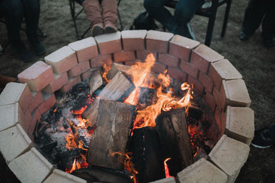 Close-up high angle view of bonfire