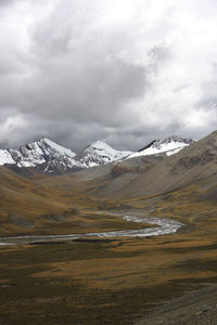 Scenic view of snowcapped mountains against sky