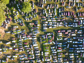 High angle view of street amidst buildings in town