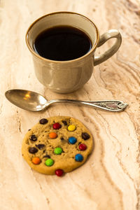 High angle view of coffee on table