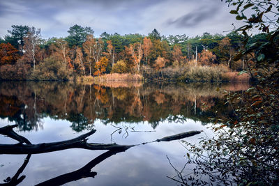 Reflection of trees in lake against sky during autumn