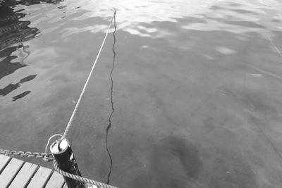 High angle view of rope tied on lake