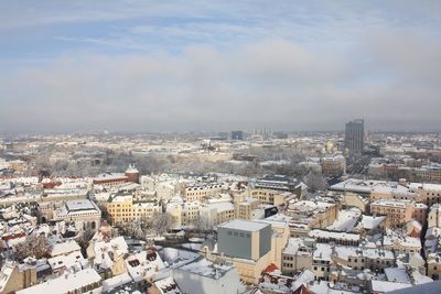 High angle shot of townscape against sky