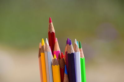 Close-up of multi colored pencils