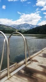 Scenic view of river with mountains in background