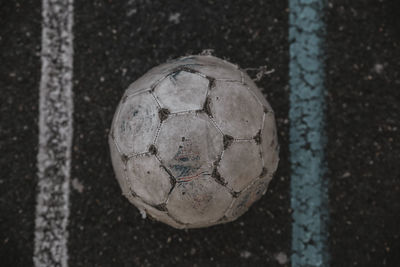 Directly above shot of soccer ball on wall