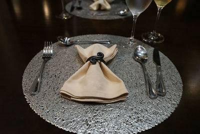 High angle view of ice cream on table in restaurant