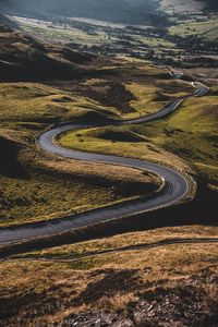 High angle view of winding road