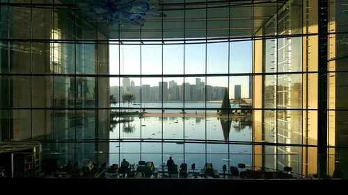 Building seen through glass window