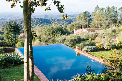 Swimming pool against landscape