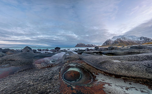 Scenic view of rocks against sky