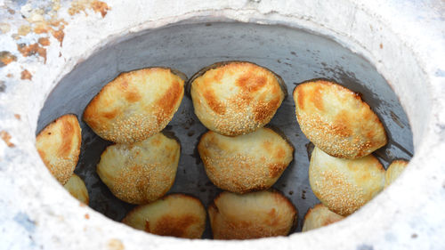 High angle view of bread