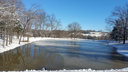 Scenic view of snow covered landscape against clear sky