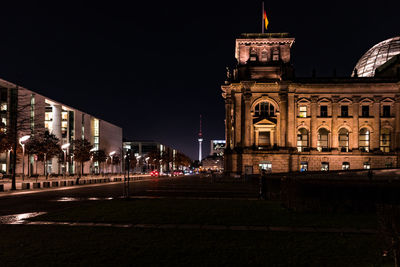 Illuminated city at night