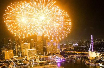 Firework display at night