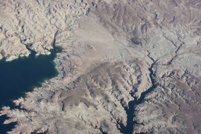 High angle view of snow covered land