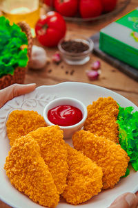 Close-up of food in plate on table