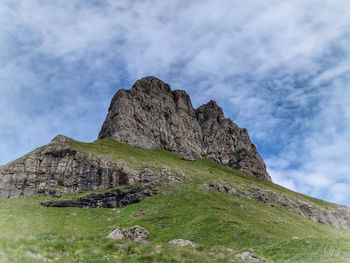 Low angle view of rock formations against sky