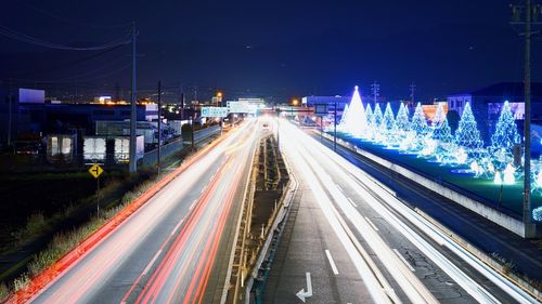 Light trails on road at night